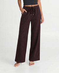 Evie | Drawstring Brushed Terry Wide-Leg Trousers with Gold-Tone Aglet