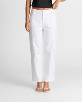 Natalia | High-Rise Broderie Anglaise Panel Cropped Wide-Leg Jeans in White