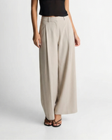 Olivia | Front-Pleat Tailored Waist Wide-Leg Linen Trousers in Cream