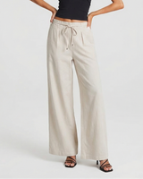 Emily | Drawstring Front-Pleat Wide-Leg Linen Trousers with Elasticated Back