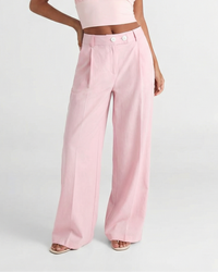 Martha | High-Waist Double Button Pleated Wide-Leg Linen Trousers in Pink