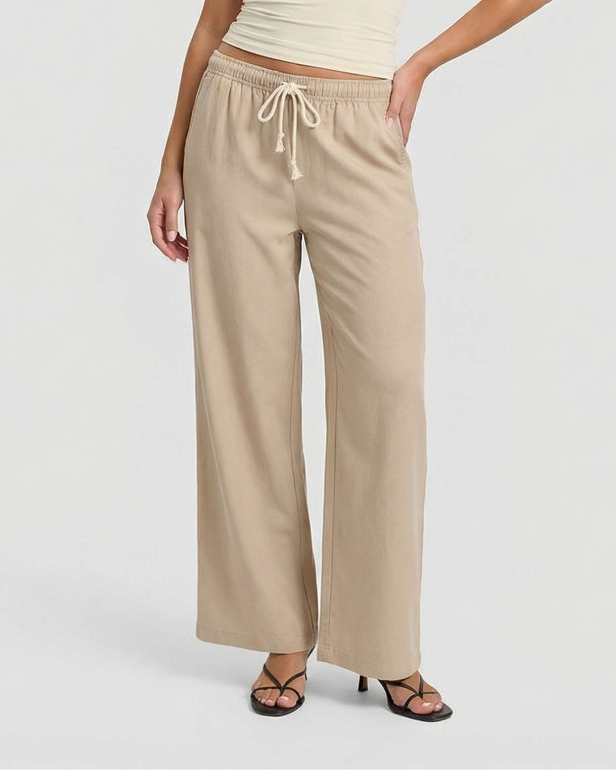 Eliza | Drawstring Waist Wide-Leg Linen Trousers with Side Pockets