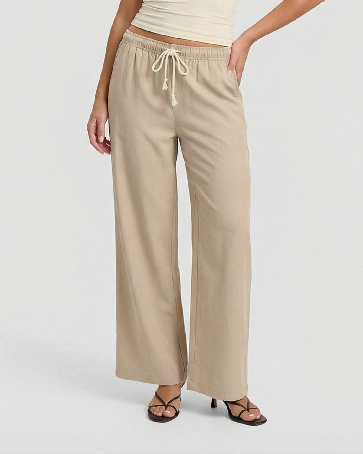 Eliza | Drawstring Waist Wide-Leg Linen Trousers with Side Pockets