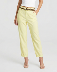 Seren | High-Waist Belted Cuffed Tapered Summer Trousers in Cream