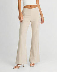 Elise | High-Waist Front Seam Flared Wide-Leg Jersey Trousers in Cream