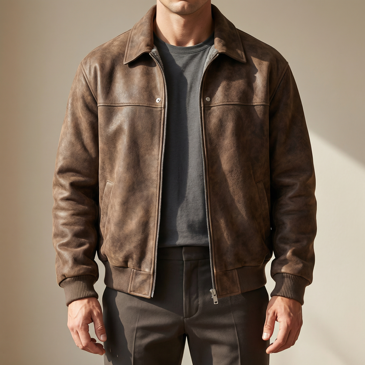 Clovis lambskin leather jacket in Brown