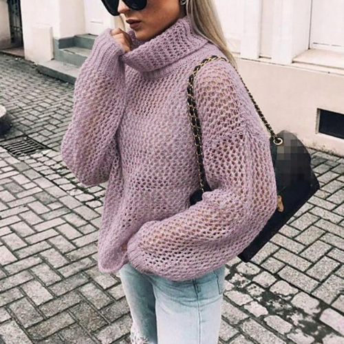 Agnesa chunky knit turtleneck jumper in Purple