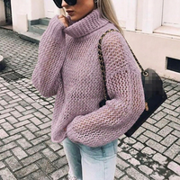 Agnesa chunky knit turtleneck jumper in Purple
