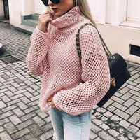 Agnesa chunky knit turtleneck jumper in Pink