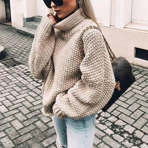 Agnesa chunky knit turtleneck jumper in Khaki