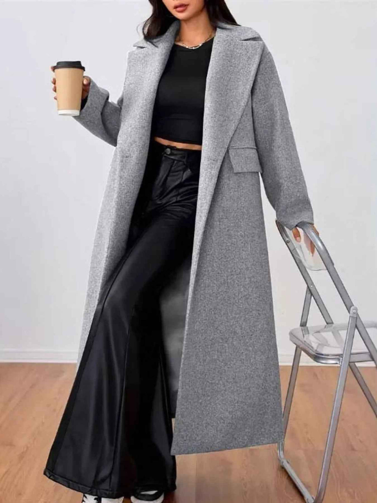 Morwenna | Women's Oversized Long Coat Grey Double-Breasted