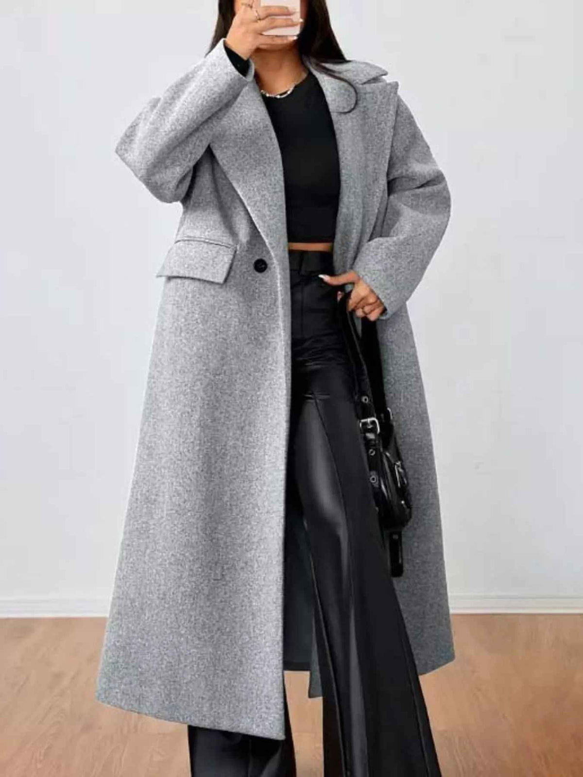 Morwenna | Women's Oversized Long Coat Grey Double-Breasted