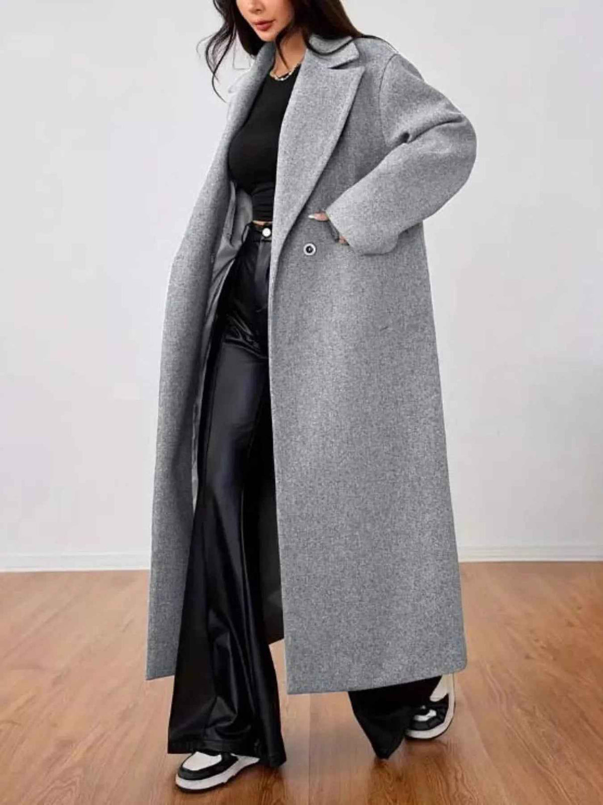 Morwenna | Women's Oversized Long Coat Grey Double-Breasted