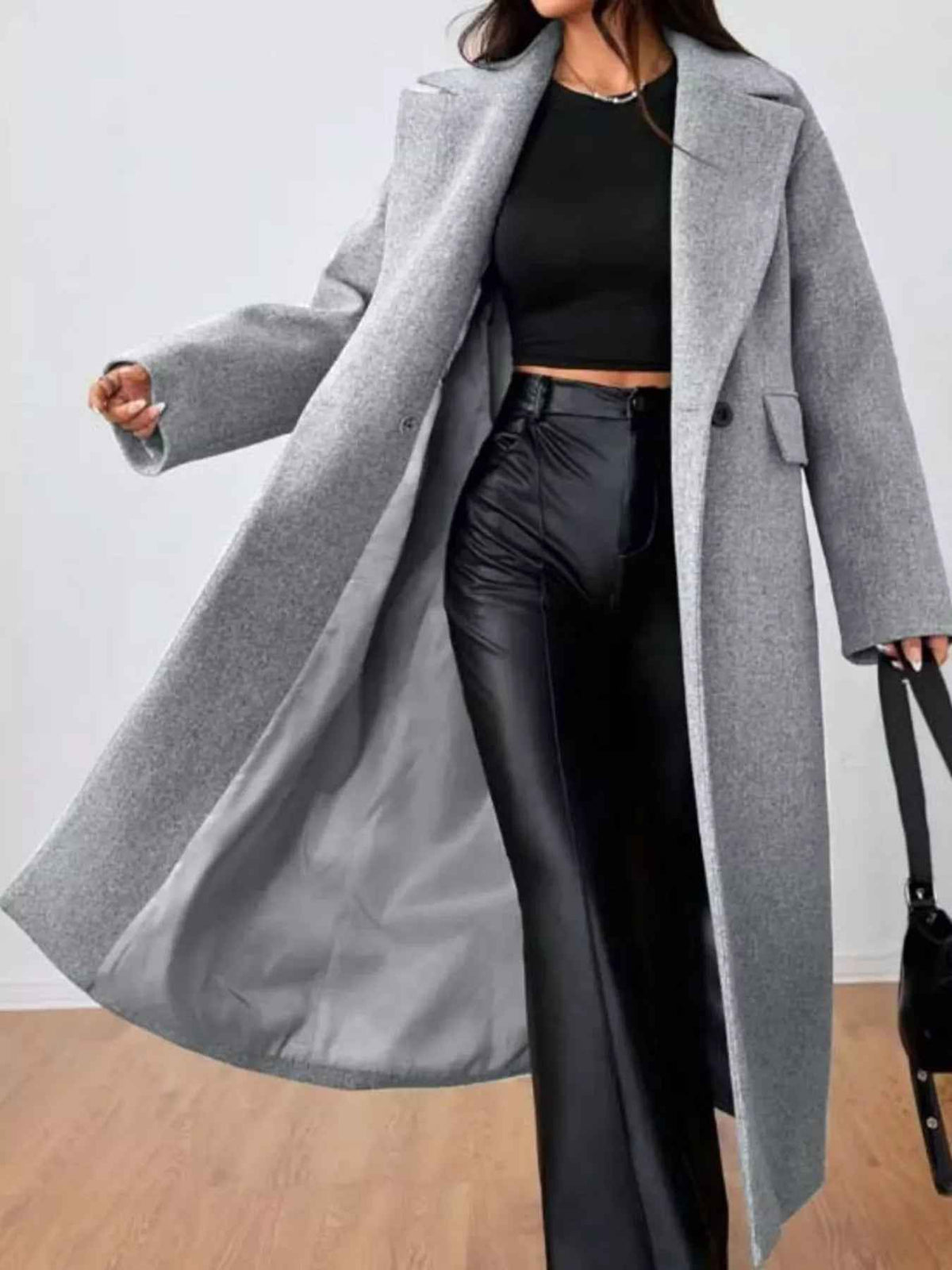 Morwenna | Women's Oversized Long Coat Grey Double-Breasted