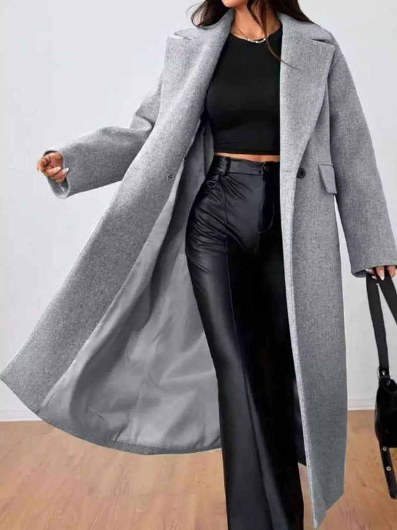 Morwenna | Women's Oversized Long Coat Grey Double-Breasted