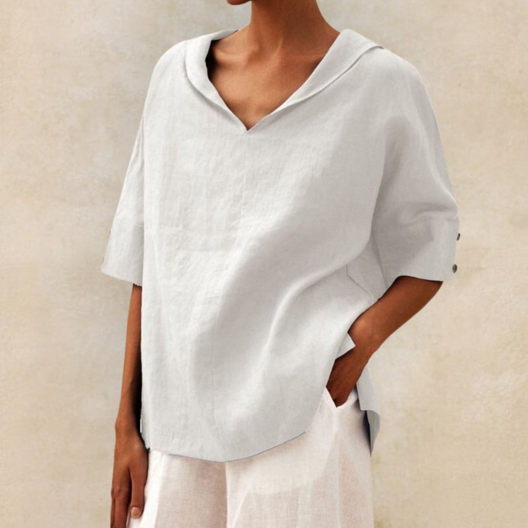 Etta women's linen V-neck blouse in White