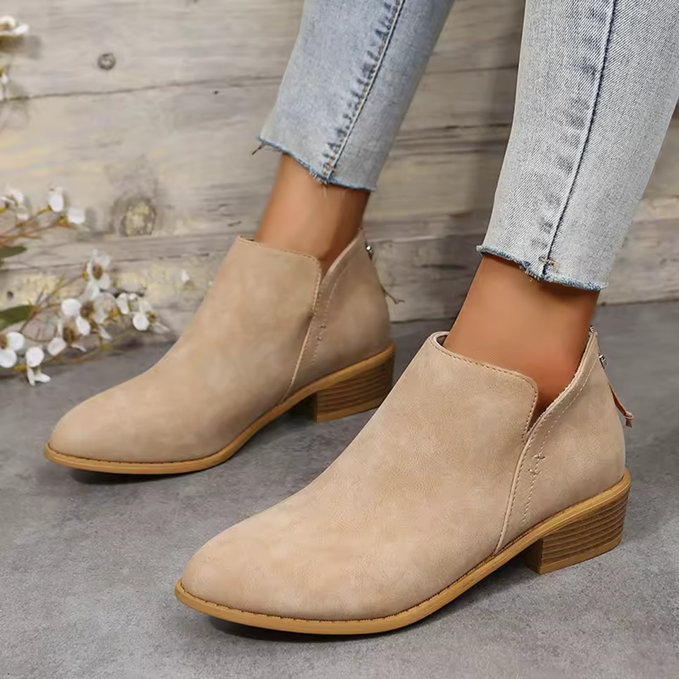 Delfina pointed toe ankle boots in Apricot