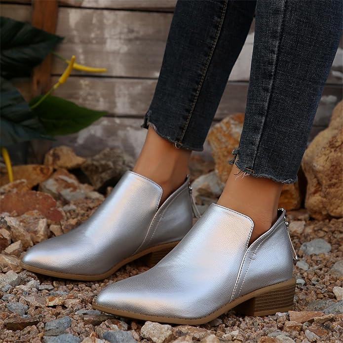 Delfina pointed toe ankle boots in Silver
