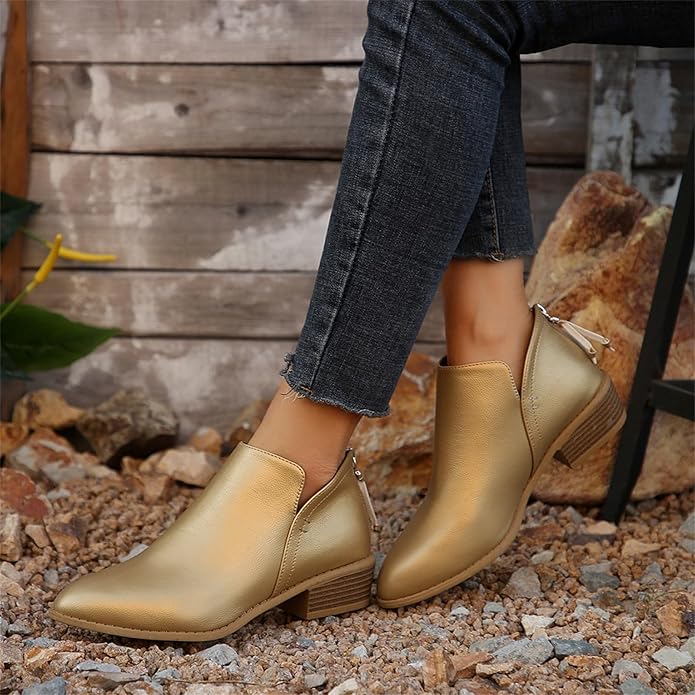 Delfina pointed toe ankle boots in Gold