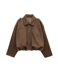Adriana cropped oversized jacket in Brown