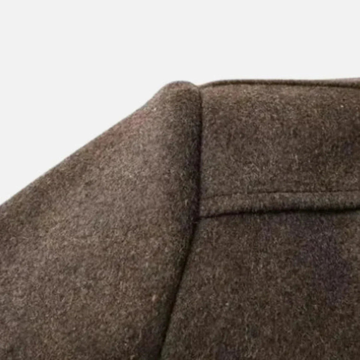 Thaddeus mid-length stand collar overcoat detail view 7