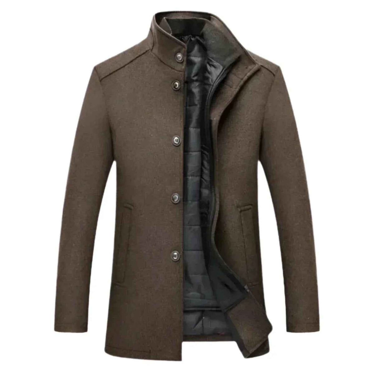Thaddeus | Men's Mid-Length Stand Collar Overcoat Quilted Lining