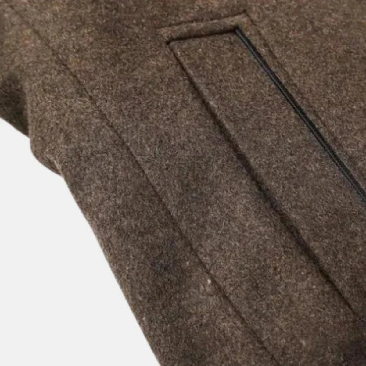 Thaddeus mid-length stand collar overcoat detail view 8
