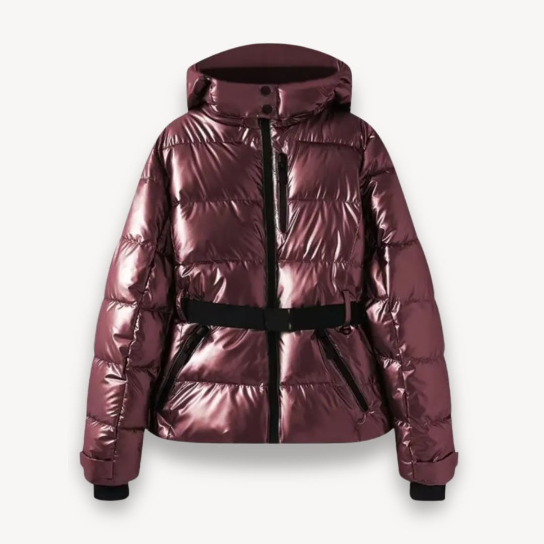 Malvina hooded belted puffer jacket detail view sixteen