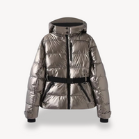 Malvina hooded belted puffer jacket detail view thirteen