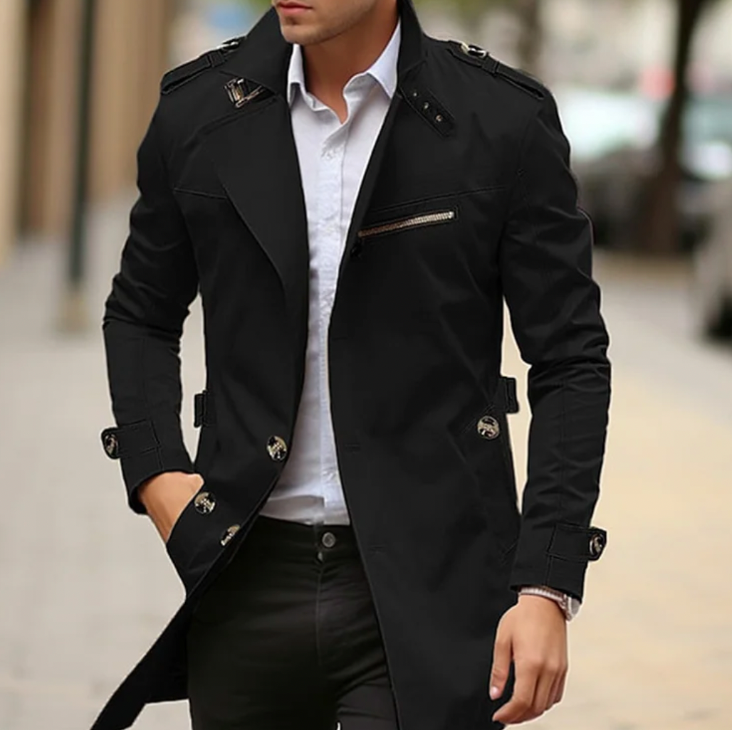 Nikolai | Men's Double-Breasted Long Coat Notched Lapel