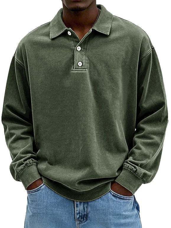 Horatio long sleeve button-down polo shirt in Army Green