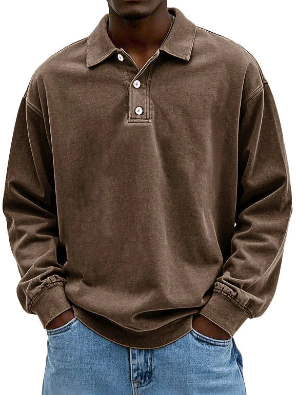 Horatio long sleeve button-down polo shirt in Brown