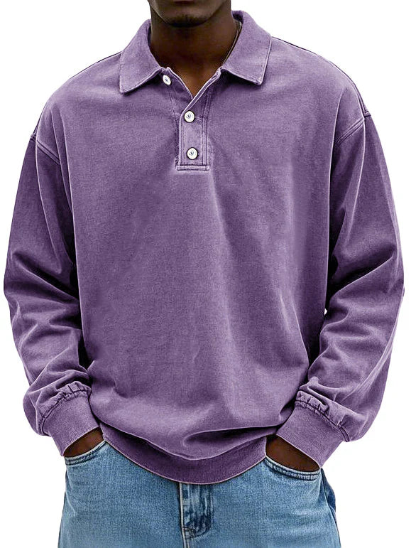 Horatio long sleeve button-down polo shirt in Purple