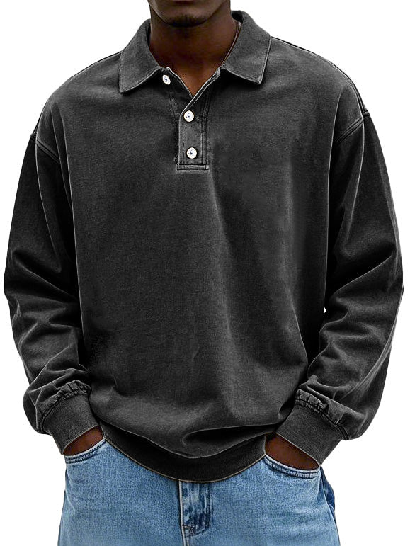 Horatio long sleeve button-down polo shirt in Black