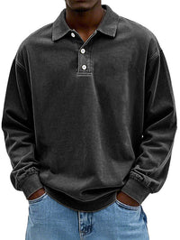 Horatio long sleeve button-down polo shirt in Black