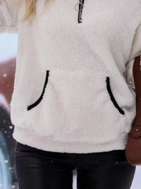 Ingrid women's half-zip fuzzy jumper in White detail