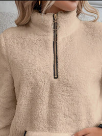 Ingrid women's half-zip fuzzy jumper in Khaki, additional view