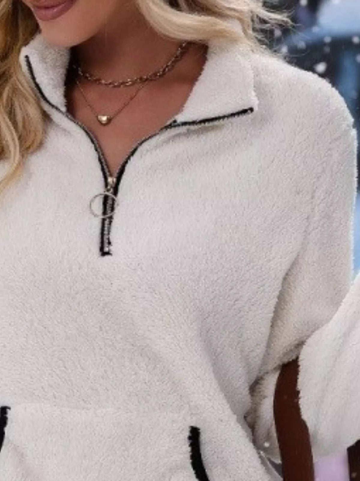 Ingrid women's half-zip fuzzy jumper in White, additional view