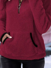 Ingrid women's half-zip fuzzy jumper in Wine Red detail