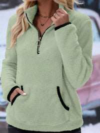 Ingrid women's half-zip fuzzy jumper in Light Green