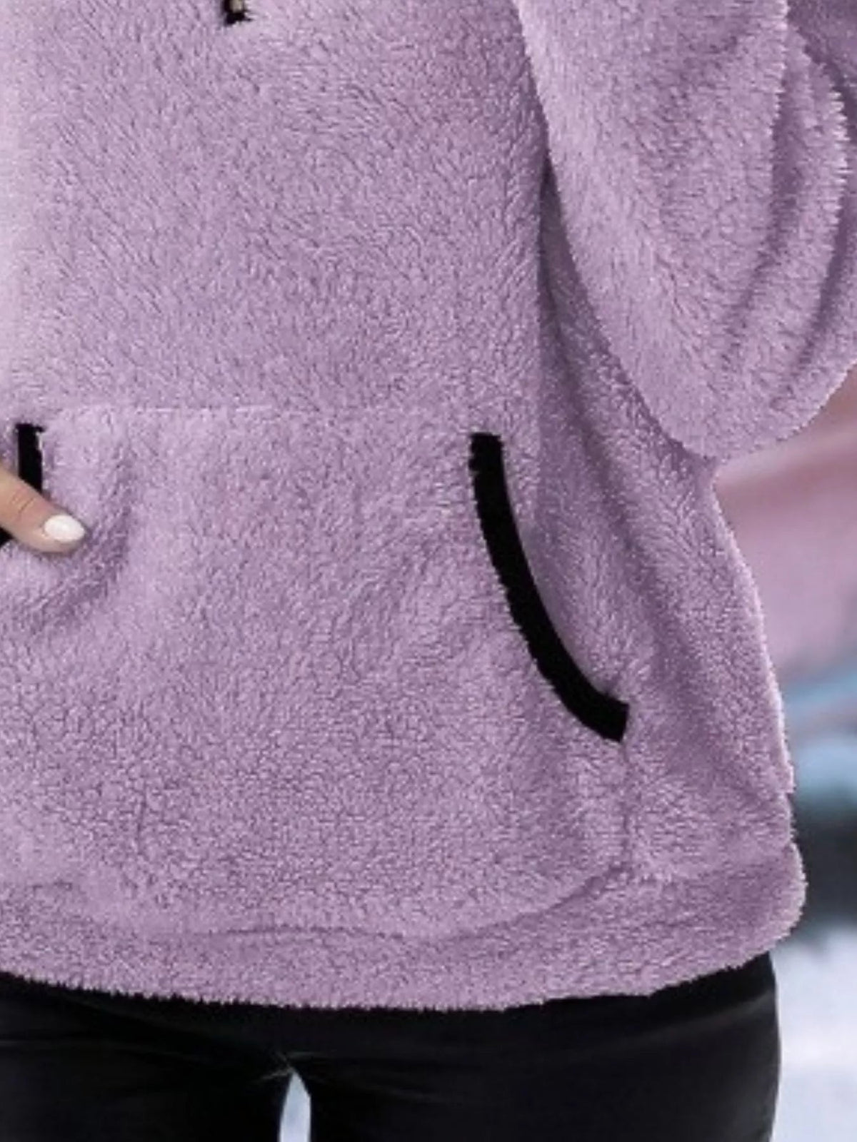 Ingrid women's half-zip fuzzy jumper in Purple detail