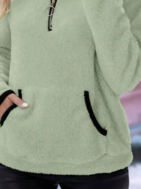 Ingrid women's half-zip fuzzy jumper in Light Green detail