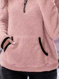 Ingrid women's half-zip fuzzy jumper in Pink detail
