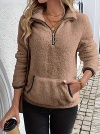 Ingrid | Women's Half-Zip Fuzzy Jumper with Kangaroo Pocket