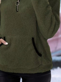Ingrid women's half-zip fuzzy jumper in Army Green detail