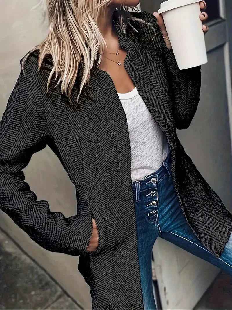 Idalia | Women's Collarless Long Coat in Light Grey and Dark Grey