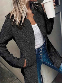 Idalia | Women's Collarless Long Coat in Light Grey and Dark Grey