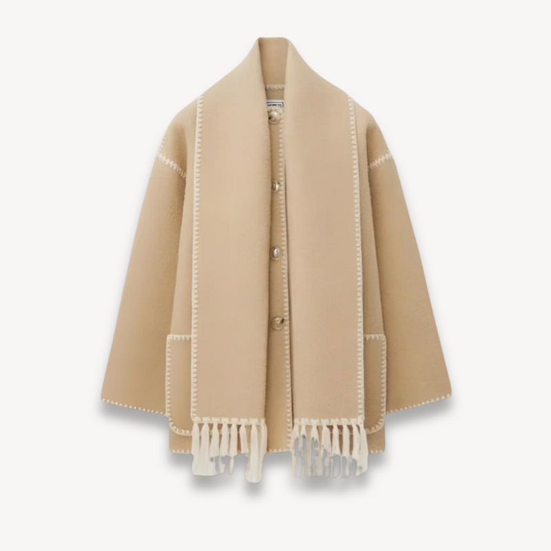 Ermine cape front short jacket in Beige