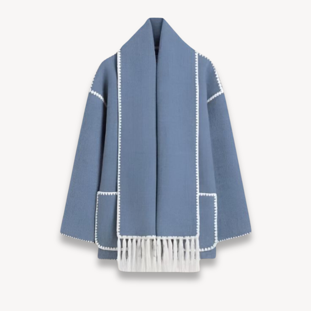 Ermine cape front short jacket in Blue