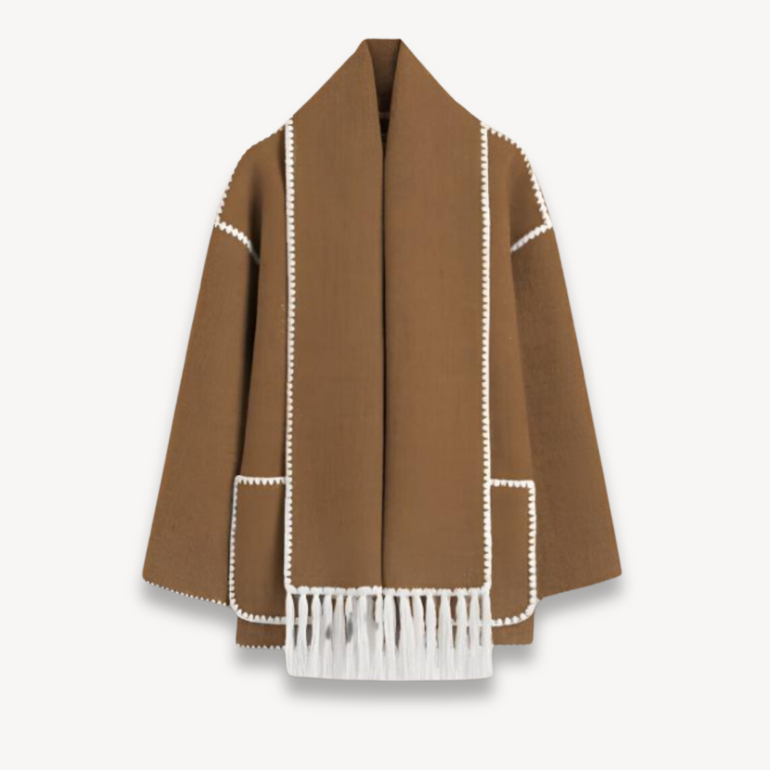 Ermine cape front short jacket in Brown